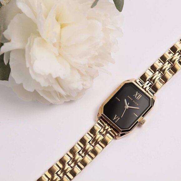 Women\'s Gold Black Stainless Steel Water Resistant Bracelet Adjustable Watch main image 4
